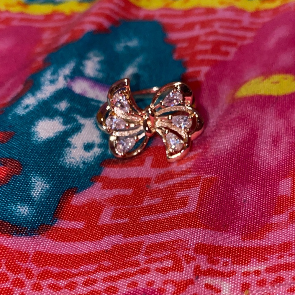 Rose Gold Bow Ring with Clear Crystals